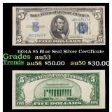 1934A $5 Blue Seal Silver Certificate Grades Selec