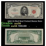 1963 $5 Red Seal United States Note Grades Choice