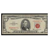 1963 $5 Red Seal United States Note Grades vf++