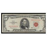 1963 $5 Red Seal United States Note Grades vf++