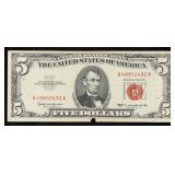 1963 $5 Red Seal United States Note Grades xf deta