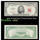 1963 $5 Red Seal United States Note Grades xf+