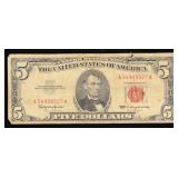 1963 $5 Red Seal United States Note Grades vf+