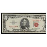 1963 $5 Red Seal United States Note Grades Choice