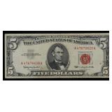 1963 $5 Red Seal United States Note Grades vf++