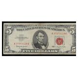 1963 $5 Red Seal United States Note Grades vf+