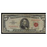 1963 $5 Red Seal United States Note Grades vf+