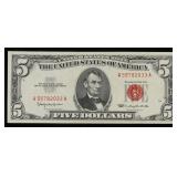 1963 $5 Red Seal United States Note Grades Choice