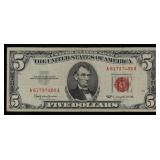 1963 $5 Red Seal United States Note Grades vf+