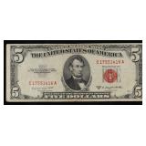 1953B $5 Red Seal United States Note Grades vf+