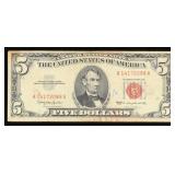 1963 $5 Red Seal United States Note Grades vf++