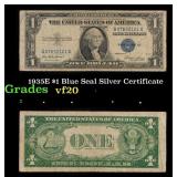 1935E $1 Blue Seal Silver Certificate Grades vf, v