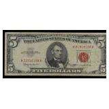 1963 $5 Red Seal United States Note Grades vf+