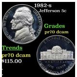 1982-s Proof Jefferson Nickel 5c pr70 dcam SEGS