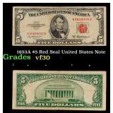 1953A $5 Red Seal United States Note Grades vf++