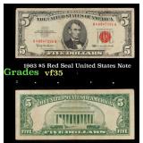 1963 $5 Red Seal United States Note Grades vf++