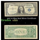 1957 $1 Blue Seal Silver Certificate Grades vf+