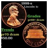 1998-s Proof Lincoln Cent 1c Grades GEM++ Proof De