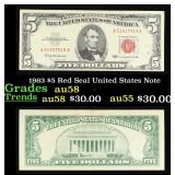 1963 $5 Red Seal United States Note Grades Choice