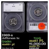 1969-s Jefferson Nickel 5c ms66+ pl SEGS