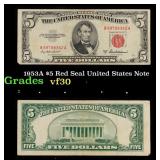 1953A $5 Red Seal United States Note Grades vf++