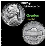 1962-p Jefferson Nickel 5c Grades GEM+ Unc