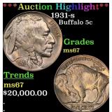 *Highlight* 1931-s Buffalo Nickel 5c ms67 SEGS (fc