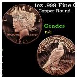 1oz .999 Fine Copper Bullion Round - Peace Dollar