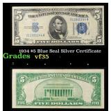 1934 $5 Blue Seal Silver Certificate Grades vf++