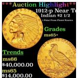 *Highlight* 1912-p Gold Indian Quarter Eagle Near