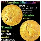 *Highlight* 1908-p Gold Indian Quarter Eagle $2 1/