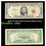 1963 $5 Red Seal United States Note Grades vf++