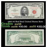 1963 $5 Red Seal United States Note Grades Choice