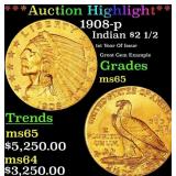 *Highlight* 1908-p Gold Indian Quarter Eagle $2 1/