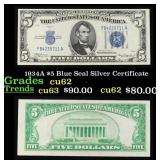 1934A $5 Blue Seal Silver Certificate Grades Selec