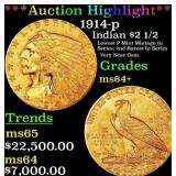 *Highlight* 1914-p Gold Indian Quarter Eagle $2 1/