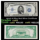 1934A $5 Blue Seal Silver Certificate Grades Selec