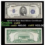 1934D $5 Blue Seal Silver Certificate Grades Selec