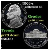 2003-s Proof Jefferson Nickel 5c pr70 dcam SEGS