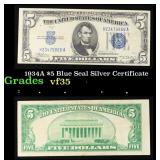 1934A $5 Blue Seal Silver Certificate Grades vf++