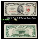 1953 $5 Red Seal United States Note Grades vf++