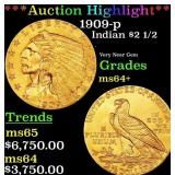 *Highlight* 1909-p Gold Indian Quarter Eagle $2 1/