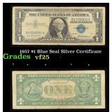 1957 $1 Blue Seal Silver Certificate Grades vf+