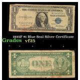 1935F $1 Blue Seal Silver Certificate Grades vf+