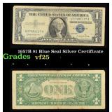 1957B $1 Blue Seal Silver Certificate Grades vf+