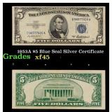 1953A $5 Blue Seal Silver Certificate Grades xf+