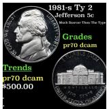 1981-s Ty 2 Proof Jefferson Nickel 5c pr70 dcam SE