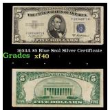 1953A $5 Blue Seal Silver Certificate Grades xf