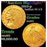 *Highlight* 1913-p Gold Indian Quarter Eagle $2 1/