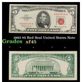 1963 $5 Red Seal United States Note Grades xf+